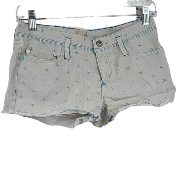 Roxy Pants - Roxy Denim Drab Gray Turquoise Anchor Cutoff Shorts 5/27 Nautical Sailor Shortie